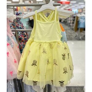 Cat & Jack Girls Pineapple Tulle Dress Yellow Gold 18 Months NWT Summer